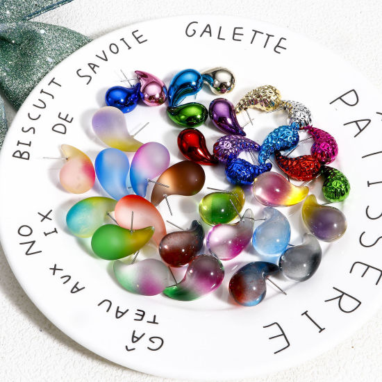 Picture of Acrylic Ear Post Stud Earrings At Random Mixed Color Drop Post/ Wire Size: (21 gauge)