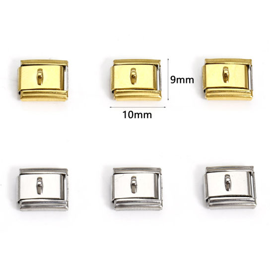 Picture of 304 Stainless Steel Italian Charm Links For DIY Bracelet Jewelry Making Rectangle With Loop 10mm x 9mm