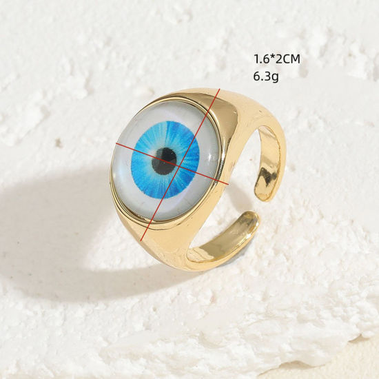 Bild von 1 Stück Messing Religiös Offen Verstellbar Ring Rund Auge Vergoldet Bunt Mit Harz Cabochons                                                                                                                                                                   
