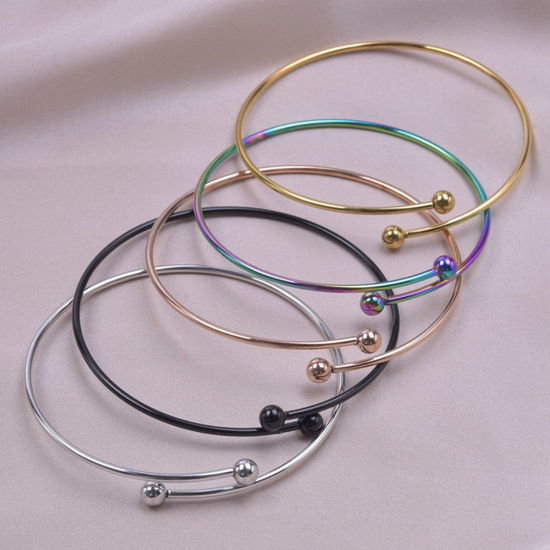 Picture of Eco-friendly Vacuum Plating 304 Stainless Steel Expandable Bangles Bracelets Round Adjustable 26cm(10 2/8") long