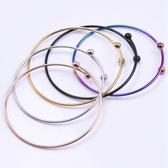 Picture of Eco-friendly Vacuum Plating 304 Stainless Steel Expandable Bangles Bracelets Round Adjustable 26cm(10 2/8") long