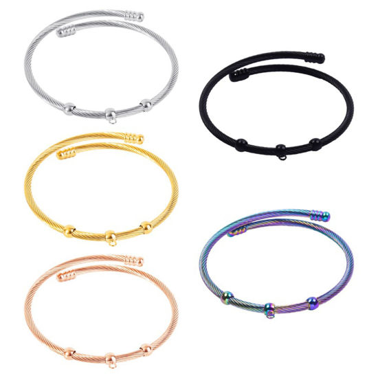 Picture of Eco-friendly Vacuum Plating 304 Stainless Steel Expandable Bangles Bracelets Round Adjustable 23cm(9") long