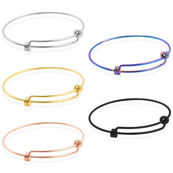 Picture of Eco-friendly Vacuum Plating 304 Stainless Steel Expandable Bangles Bracelets Round Adjustable 21.5cm(8 4/8") long