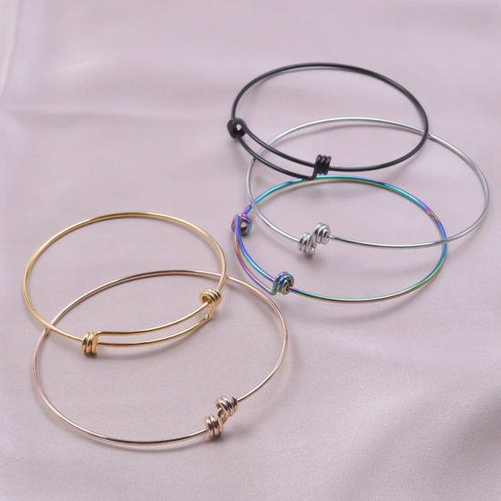 Picture of Eco-friendly Vacuum Plating 304 Stainless Steel Expandable Bangles Bracelets Round Adjustable 21.5cm(8 4/8") long