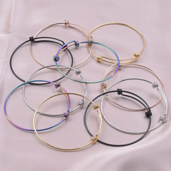 Picture of Eco-friendly Vacuum Plating 304 Stainless Steel Expandable Bangles Bracelets Round Adjustable 21.5cm(8 4/8") long