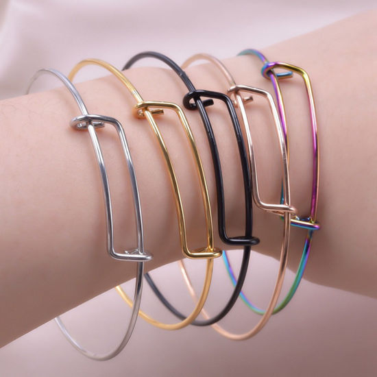 Picture of Eco-friendly Vacuum Plating 304 Stainless Steel Expandable Bangles Bracelets Round Adjustable 21.5cm(8 4/8") long