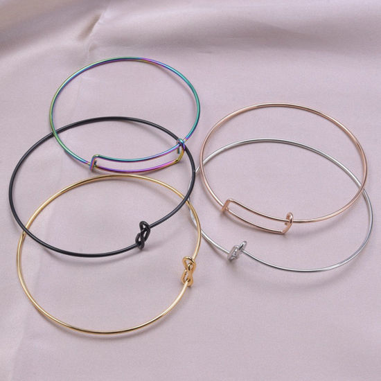 Picture of Eco-friendly Vacuum Plating 304 Stainless Steel Expandable Bangles Bracelets Round Adjustable 21.5cm(8 4/8") long