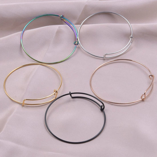 Picture of Eco-friendly Vacuum Plating 304 Stainless Steel Expandable Bangles Bracelets Round Adjustable 21.5cm(8 4/8") long