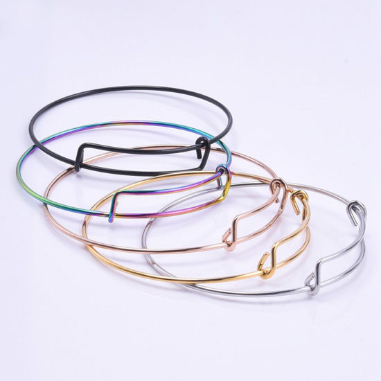 Picture of Eco-friendly Vacuum Plating 304 Stainless Steel Expandable Bangles Bracelets Round Adjustable 21.5cm(8 4/8") long