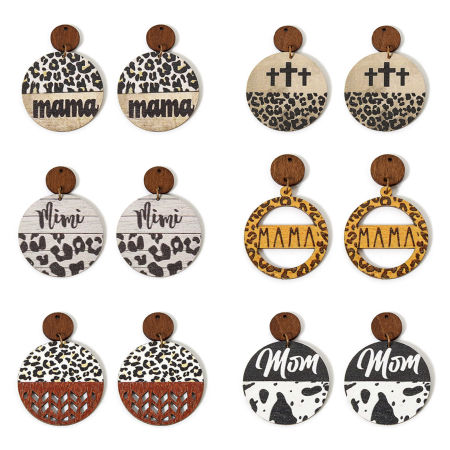 5 ШТ Деревянные День матери Подвески Разноцветный Круглые Двухсторонний 5.6см x 4см