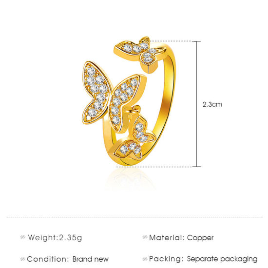 Bild von 1 Stück Messing Stilvoll Offen Verstellbar Ring Schmetterling Bunt Micro Pave Transparent Strassstein                                                                                                                                                         