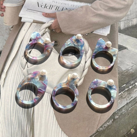 Picture of Acetic Acid Resin Acetate Acrylic Acetimar Marble Y2K Unadjustable Rings Multicolor Imitation Pearl
