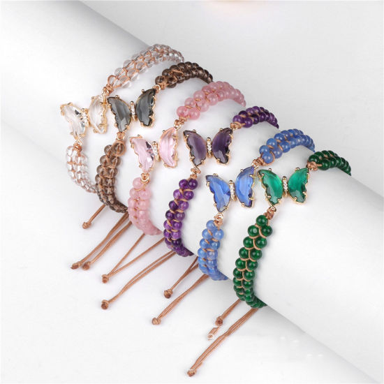 Изображение 1 ШТ Стеклянные Изысканный Плетеные браслеты Разноцветный Бабочка украшенные бусы