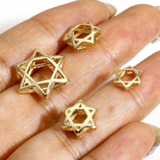 Picture of Brass Beads Frames Star Of David Hexagram 14K Real Gold Plated