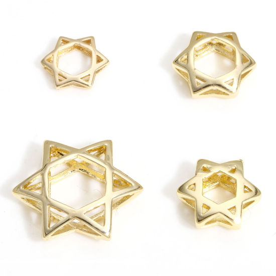 Picture of Brass Beads Frames Star Of David Hexagram 14K Real Gold Plated