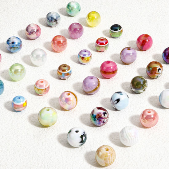 Bild von 10 Stück Acryl Perlen für die Herstellung von DIY-Charme-Schmuck Zufällig Gemischte Farben AB Farbe Rund ca. 16mm D., Loch:ca. 2.8mm