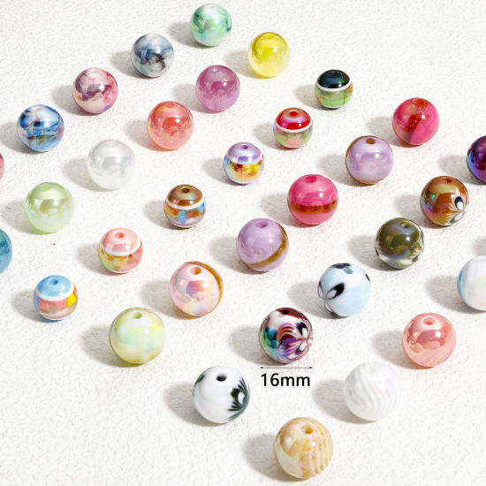 Picture of Acrylic Beads For DIY Charm Jewelry Making At Random Mixed Color AB Rainbow Color Round About 16mm Dia., Hole: Approx 2.8mm