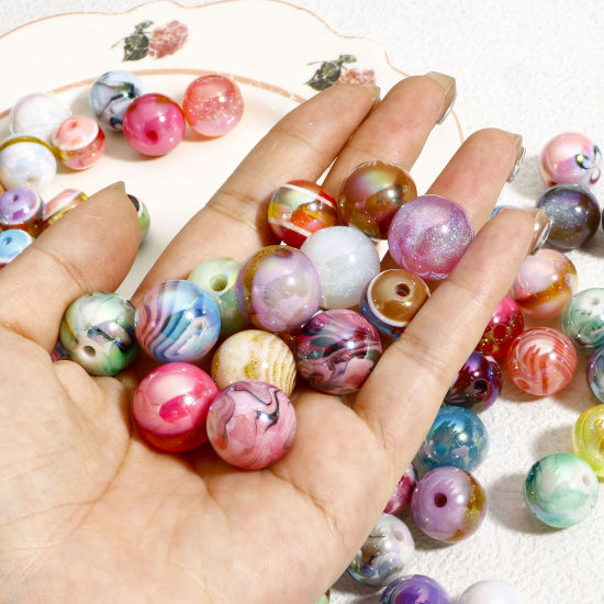 Bild von 10 Stück Acryl Perlen für die Herstellung von DIY-Charme-Schmuck Zufällig Gemischte Farben AB Farbe Rund ca. 16mm D., Loch:ca. 2.8mm