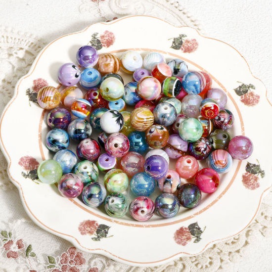 Image de 10 Pcs Perles pour DIY Fabrication de Bijoux de Breloquee en Acrylique Couleur Mélangée Au Hasard Couleur AB Rond Env. 16mm Dia, Trou: env. 2.8mm
