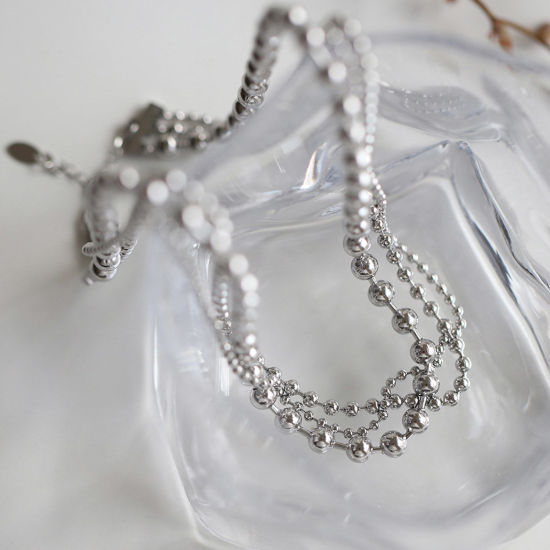 Imagen de 1 Unidad Enchapado al Vacío Ecológico Retro Sencillo Oro Real Chapado 304 Acero Inoxidable Cadenas Bola Collar Múltiples Capas Para Mujeres Fiesta