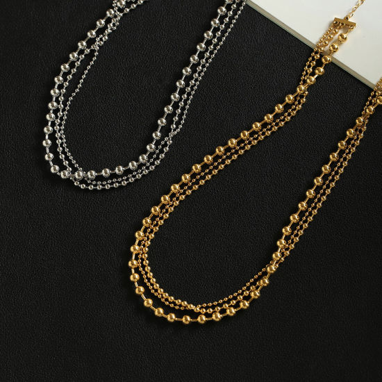 Imagen de 1 Unidad Enchapado al Vacío Ecológico Retro Sencillo Oro Real Chapado 304 Acero Inoxidable Cadenas Bola Collar Múltiples Capas Para Mujeres Fiesta