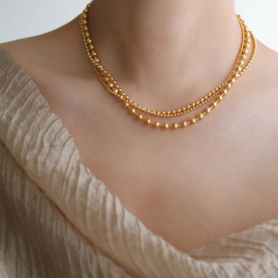 Imagen de 1 Unidad Enchapado al Vacío Ecológico Retro Sencillo Oro Real Chapado 304 Acero Inoxidable Cadenas Bola Collar Múltiples Capas Para Mujeres Fiesta