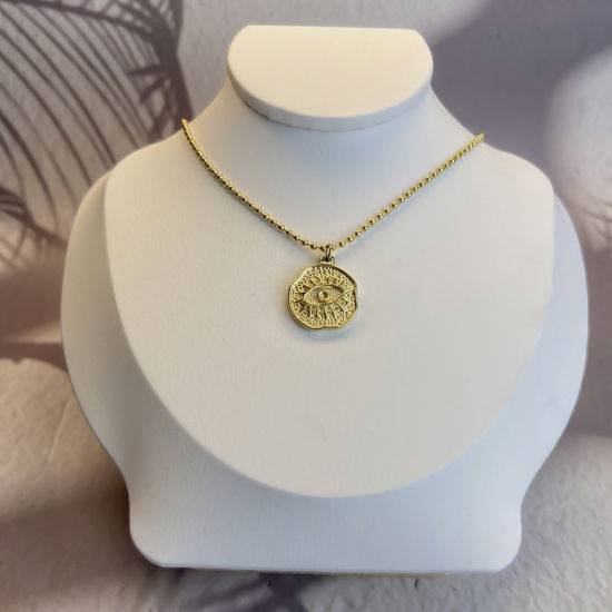 Picture of Eco-friendly Stylish Religious 18K Gold Plated 304 Stainless Steel Ball Chain Coin Evil Eye Pendant Necklace Unisex Party