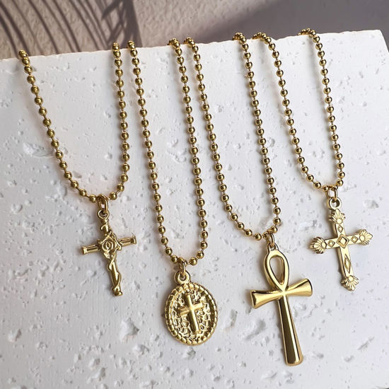 Picture of Eco-friendly Stylish Religious 18K Gold Plated 304 Stainless Steel Ball Chain Coin Evil Eye Pendant Necklace Unisex Party