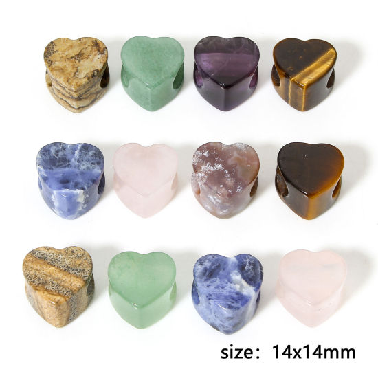 Picture of (Grade A) Gemstone ( Natural ) Loose Beads For DIY Charm Jewelry Making Heart About 14mm x 14mm