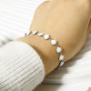 Picture of 304 Stainless Steel Valentine's Day Handmade Link Chain Bracelets Silver Tone Heart Double-sided Enamel 17cm(6 6/8") long, 7mm Dia.