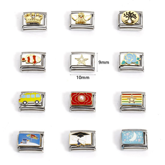 Image de 1 Pièce Bracelet à Maillons Breloques Italiens Accessories de Fabrication de Bracelets Bijoux DIY en 304 Acier Inoxydable Argent Mat Rectangle 10mm x 9mm