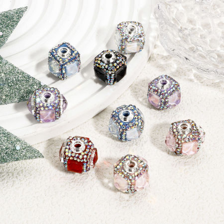 Polymer Clay Beads For DIY Jewelry Making Cube Multicolor Rhinestone About 22mm x 18mm Polymer Clay Beads For DIY Jewelry Making Cube Multicolor Rhinestone About 22mm x 18mm