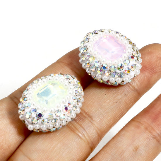 Picture of Polymer Clay Beads For DIY Charm Jewelry Making Oval Multicolor AB Color Rhinestone About 23mm x 18mm
