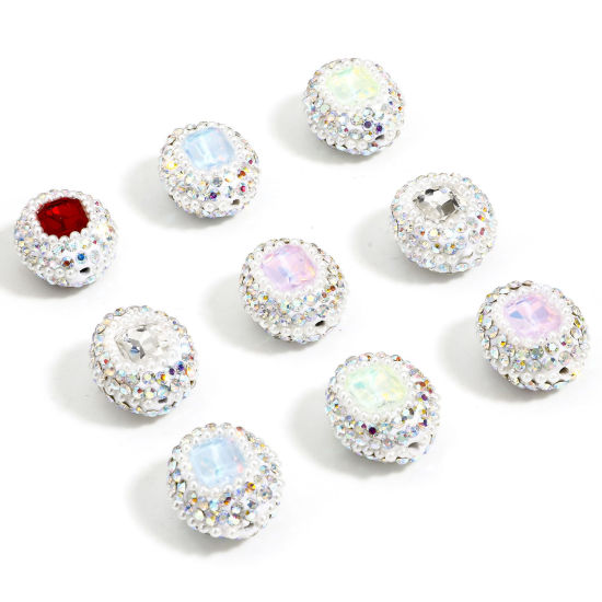 Picture of Polymer Clay Beads For DIY Charm Jewelry Making Oval Multicolor AB Color Rhinestone About 23mm x 18mm