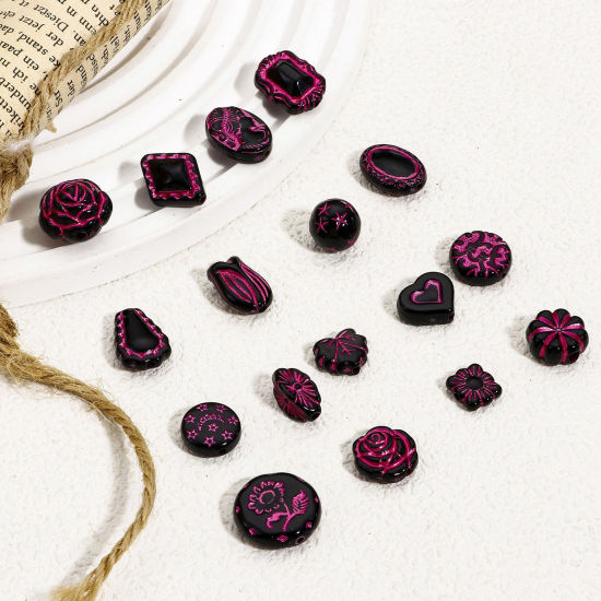 Picture of Acrylic Retro Beads For DIY Charm Jewelry Making Black Rose Flower Beauty Lady Corrosion