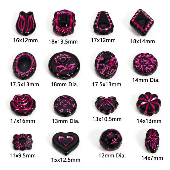 Image de 50 Pcs Perles pour DIY Fabrication de Bijoux en Acrylique Rétro Noir Rose Portrait de Beauté Corrosion