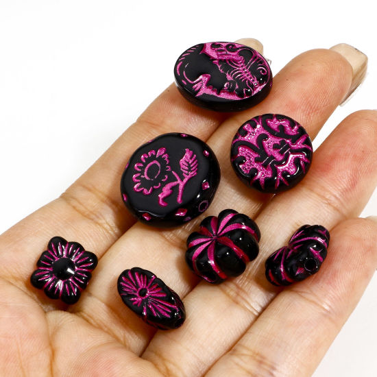 Picture of Acrylic Retro Beads For DIY Charm Jewelry Making Black Rose Flower Beauty Lady Corrosion