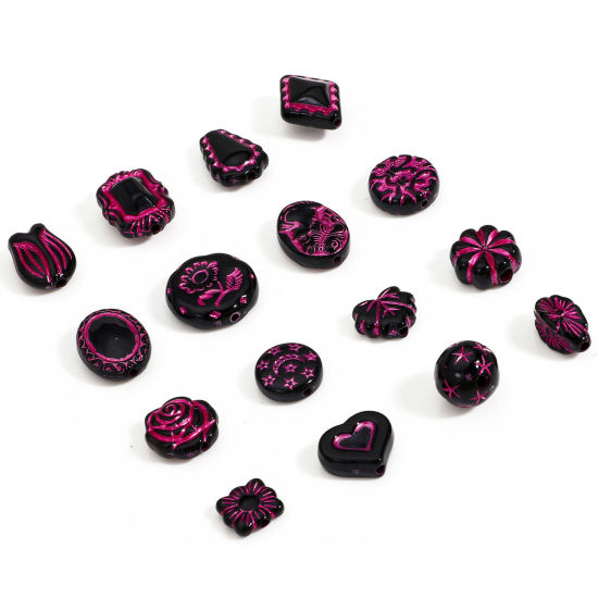 Picture of Acrylic Retro Beads For DIY Charm Jewelry Making Black Rose Flower Beauty Lady Corrosion