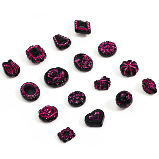 Image de 50 Pcs Perles pour DIY Fabrication de Bijoux en Acrylique Rétro Noir Rose Portrait de Beauté Corrosion