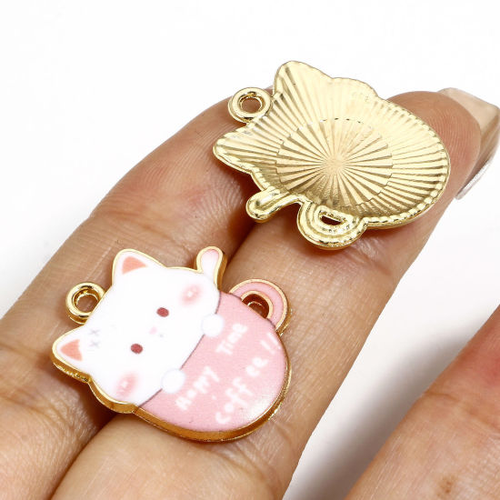 Picture of Zinc Based Alloy Charms Gold Plated Multicolor Cup Cat Enamel 23mm x 19mm