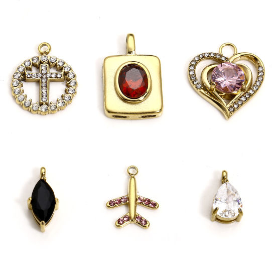 Immagine di 1 Pz 304 Acciaio Inossidabile Squisito Charms Cuore Oro Placcato Tondo Micro Spianare Trasparente Strass Rosa Cubic Zirconiae