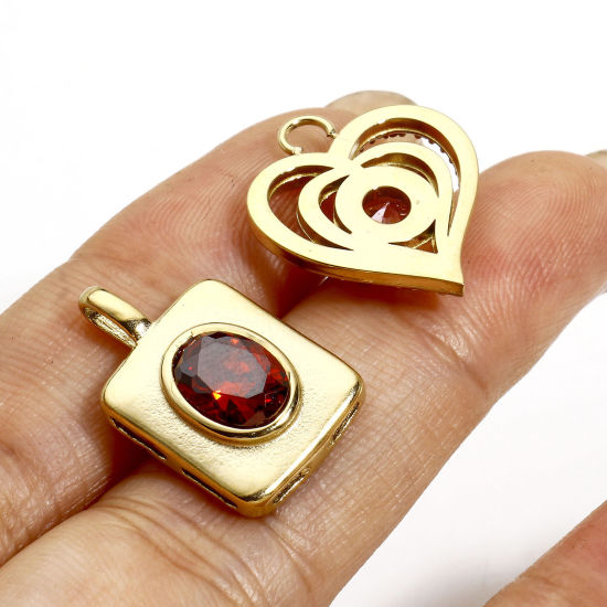 Immagine di 1 Pz 304 Acciaio Inossidabile Squisito Charms Cuore Oro Placcato Tondo Micro Spianare Trasparente Strass Rosa Cubic Zirconiae