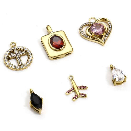 Immagine di 1 Pz 304 Acciaio Inossidabile Squisito Charms Cuore Oro Placcato Tondo Micro Spianare Trasparente Strass Rosa Cubic Zirconiae