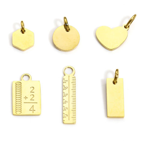 Immagine di 1 Pz Placcatura Sottovuoto 304 Acciaio Inossidabile Geometrico Etichette di Stampaggio Vuote Ciondoli Righello Cuore Oro Placcato