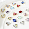 Picture of Brass & Cubic Zirconia Connectors Charms Pendants Heart Drop Real Gold Plated Multicolor