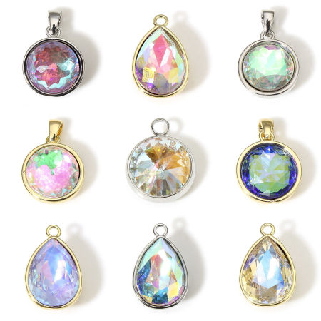 Brass & Cubic Zirconia Geometric Charms Real Gold Plated