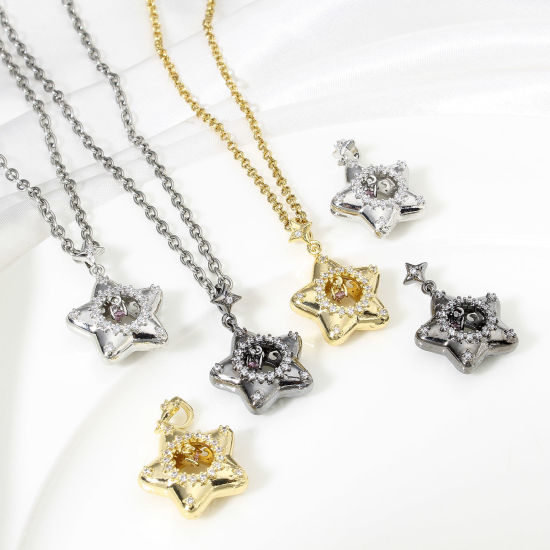 Immagine di 1 Pz Ottone Micro Intarsio Ciondoli Stella a Cinque Punte Multicolore Cuore Filigrana Trasparente Cubic Zirconiae 3cm x 2.1cm