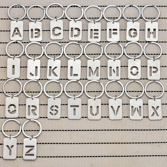 Image de 1 Pièce Porte-Clés L'Obtention du Diplôme en 201 Acier Inoxydable Argent Mat Rectangle Alphabet Initial/ Lettre Majuscule Mots" A-Z " Tréfilage
