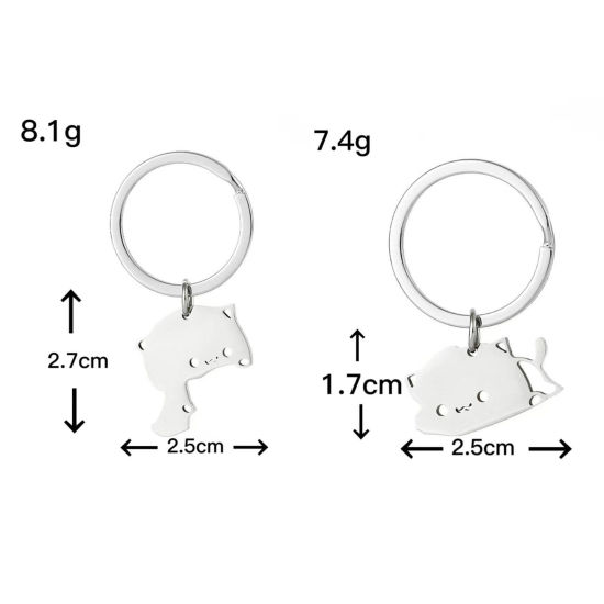 Picture of 201 Stainless Steel Cute Keychain & Keyring Silver Tone Cat Animal Dog