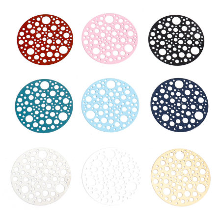 5 Unidades Hierro Filigrana Estampación Conectores Dijes Colgantes Ronda Multicolor Hueco 4cm Dia